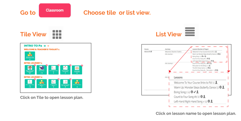 Graphic of Tile vs List view in Classroom